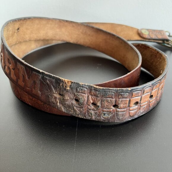 vintage 70s belt brown tooled leather U.S. ARMY cold steel brass CHRIS buckle XL - Picture 14 of 15